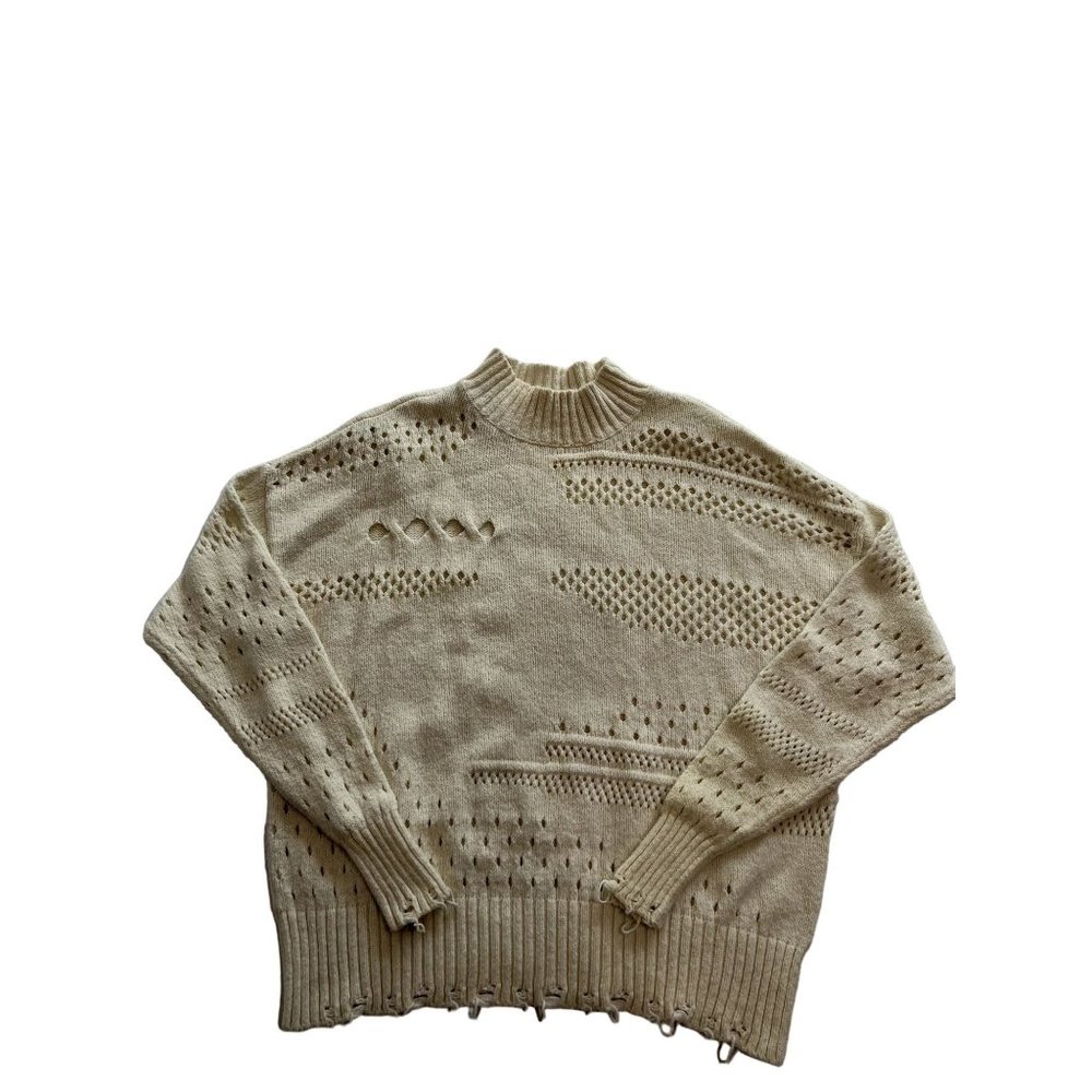 Autumn Cashmere Distressed Mock Sweater in Ivory